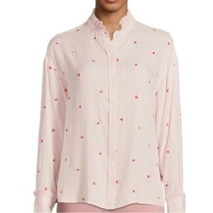 NWT Time and Tru Ruffle Collar Shirt Sandstone Pink W/Heart Emb Size XL (16-18)